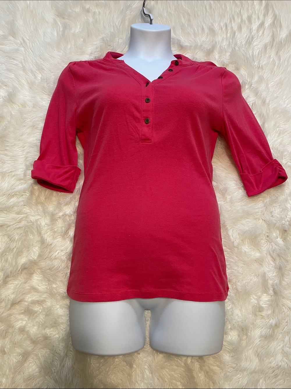 Victoria's Secret Vintage 2012 Button-Placket cuff Sleeve Tee watermelon Large